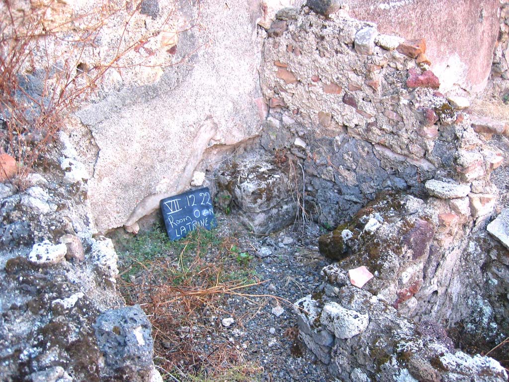 VII.12.23 Pompeii. July 2008. Latrine in the north-east corner of the rear room. Photo courtesy of Barry Hobson.