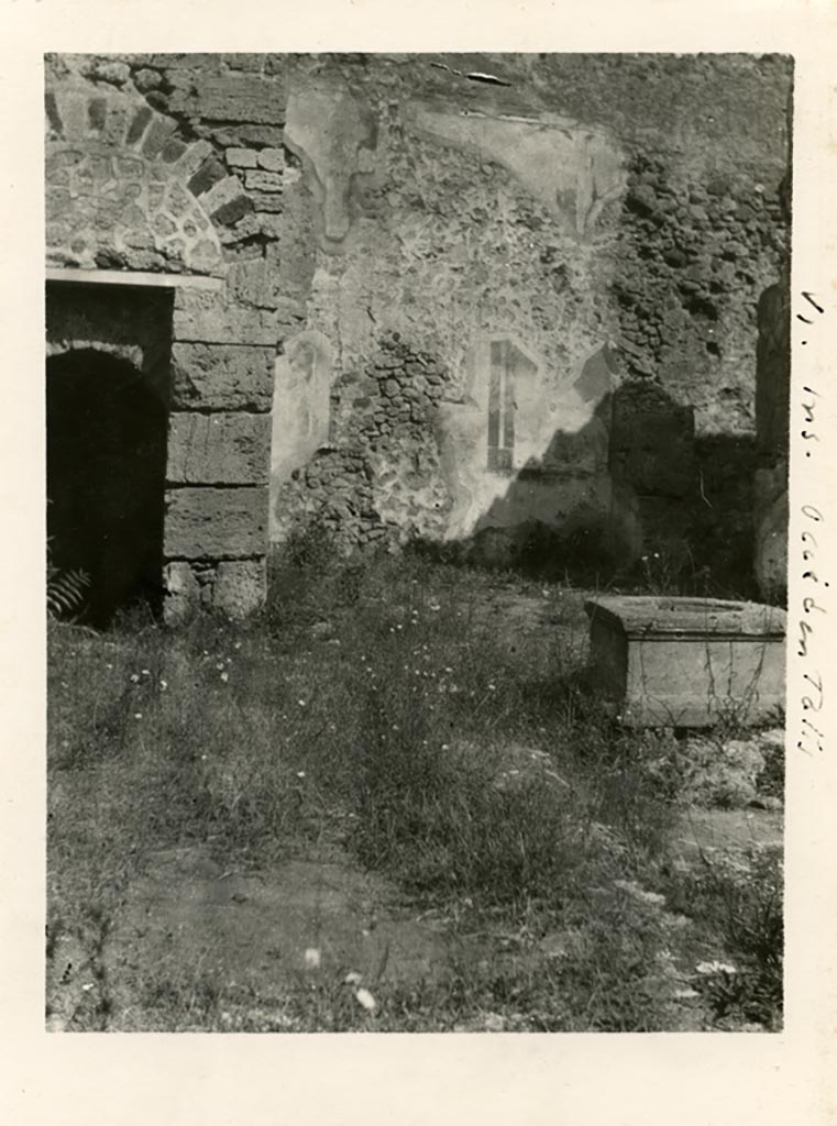 Mystery photo.
VI.Ins.Occ.12/13, according to Warsher. (We have also included this photo into VI.17.13).
(This area of Insula occidentalis should be VII.Ins.Occ.12/13.) 
Pre-1937-39. Looking across atrium towards rear rooms on west side of atrium.
Photo courtesy of American Academy in Rome, Photographic Archive. Warsher collection no. 1840.
(Note: we appreciate that none of the stonework ties up with the above photo, but as the area was bombed in 1943 that might account for it.
The room on the left may be room 26, a cubiculum, the room on the right may be room 25, a closed tablinum (or according to Fiorelli – another cubiculum).

OR
