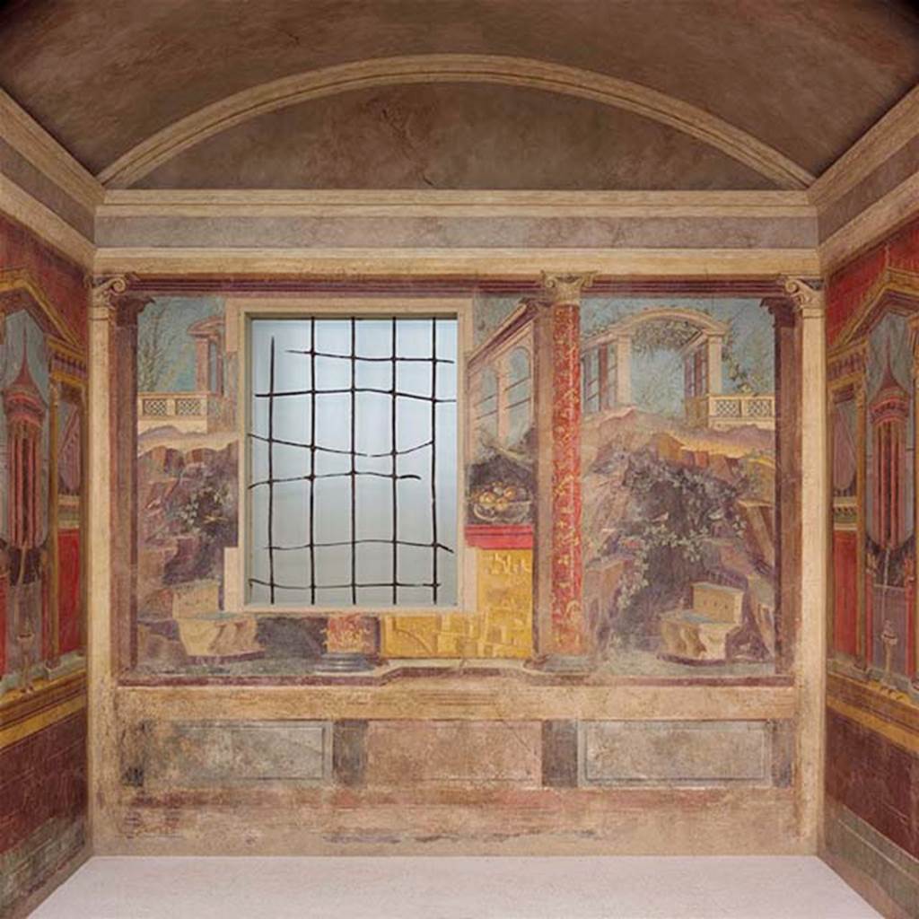 Villa of P Fannius Synistor at Boscoreale. Cubiculum M, alcove, north wall. Note the scenes are more pastoral, perhaps to link with the view from the window?