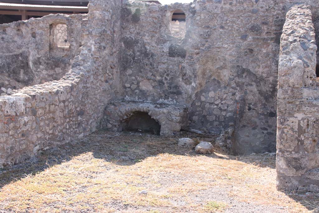 VIII.3.18 Pompeii. September 2021. 
Looking south-east across atrium towards right ala, being used as a kitchen with hearth. Photo courtesy of Klaus Heese.
