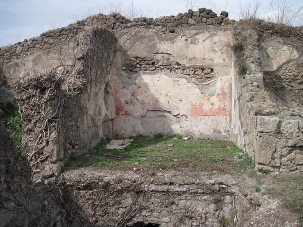 I.3.3 Pompeii. September 2010. Upper peristyle area, looking north towards room in north-west corner. Photo courtesy of Drew Baker. Fiorelli described this as a “winter triclinium”, according to Mau it was a square room open to the peristyle in the guise of an ala.


