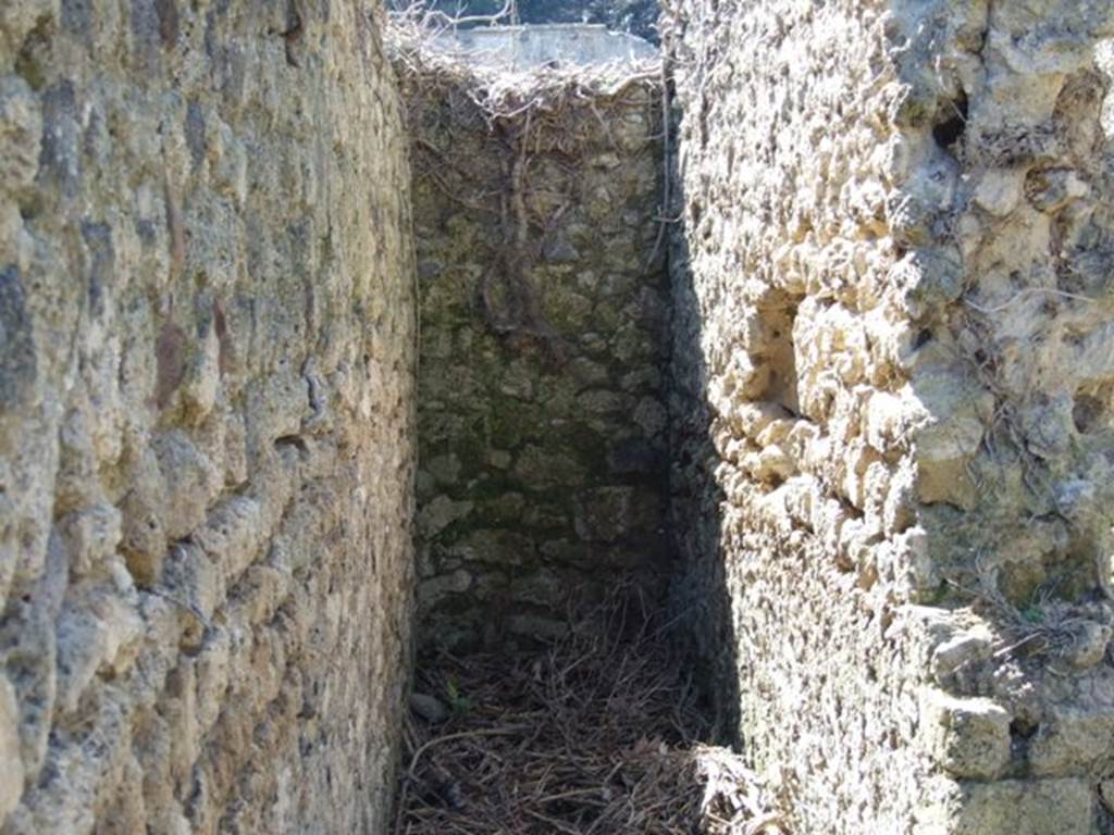 I.3.27 Pompeii. March 2009. Looking west at end of narrow corridor or steps to upper floor.
According to CTP, this narrow passageway would have had a doorway blocked in antiquity at its west end. See Van der Poel, H. B., 1986. Corpus Topographicum Pompeianum, Part IIIA. Austin: University of Texas. (p.6)
