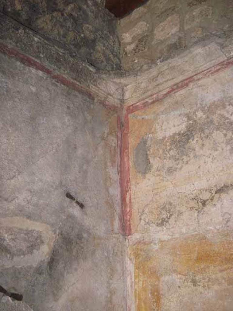 I.5.2 Pompeii. September 2010. North-west corner of small room with detail of plaster cornice work. Photo courtesy of Drew Baker.
