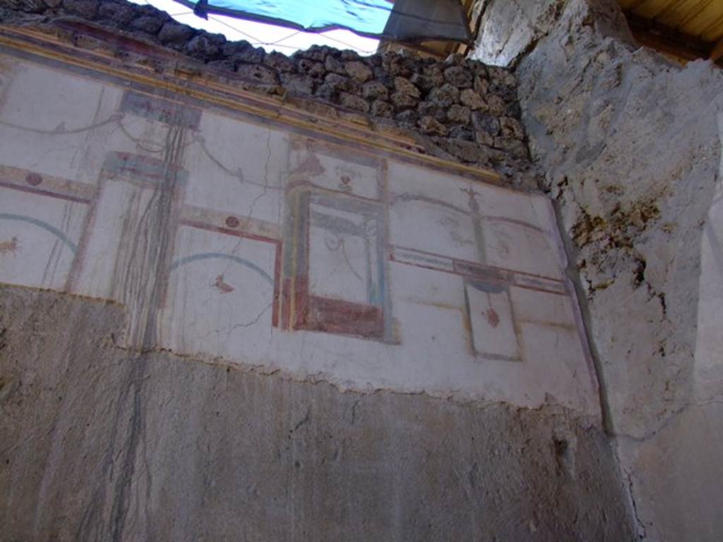 I.6.4 Pompeii.  March 2009.  Room 6, Upper south wall. West end. Both the South and North walls show an uncompleted painted wall.  The upper wall is finished, but the lower area only shows the plaster, which is still waiting for its decoration.  The painters were interrupted.  See De Carolis, E., 2001. Gods and Heroes in Pompeii.  Roma: Bretschneider.  (p.31, T:27, 28).
