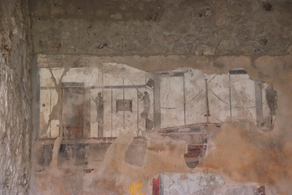 I.8.17 Pompeii. May 2024. Room 18, detail from upper west wall. Photo courtesy of Klaus Heese.