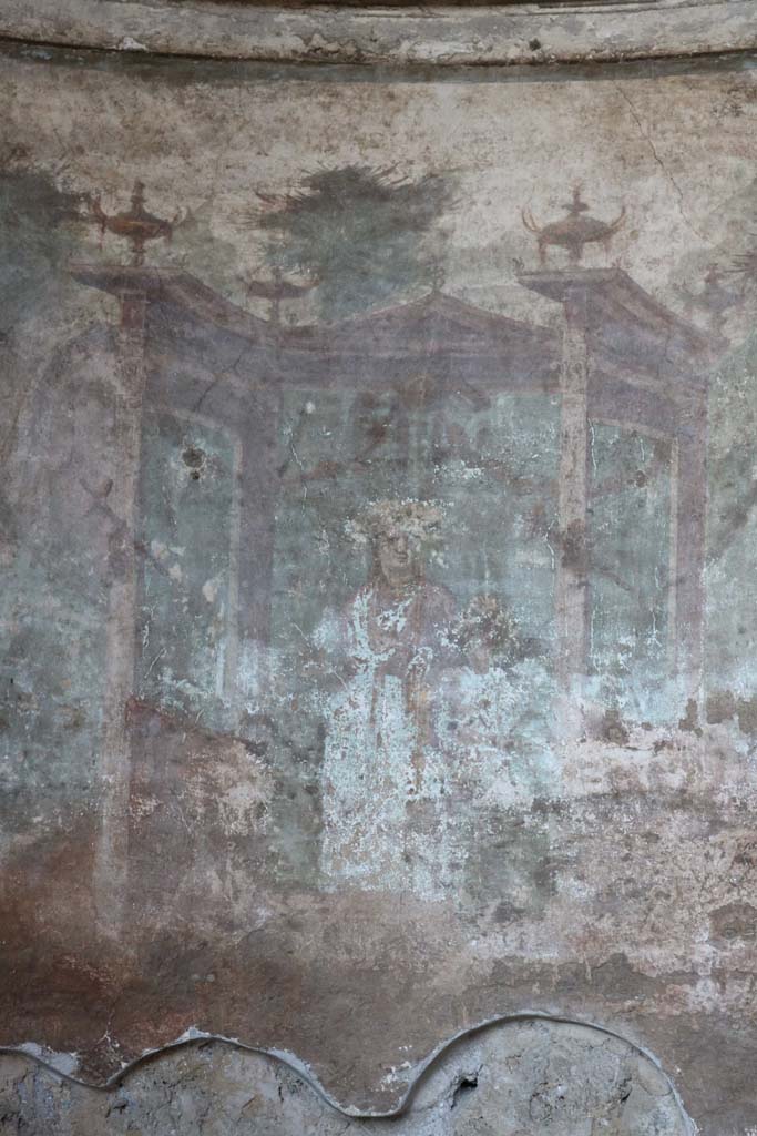 I.10.4 Pompeii. December 2018. 
Alcove 24, detail of painted plaster of Venus and cherubs in temple. Photo courtesy of Aude Durand.
