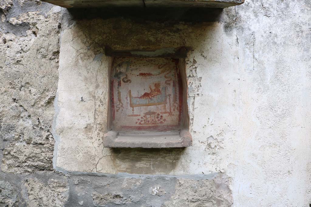 I.14.7 Pompeii. December 2018. Niche lararium on west wall of garden area. Photo courtesy of Aude Durand.