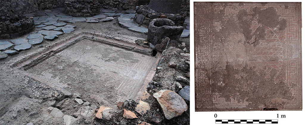 Fig. 2 - Pompéi Pistrina. Impluvium transformé en bassin de lavage des grains dans la boulangerie V 3, 8. 
Clichés : S. Zanella / ÉfR.
