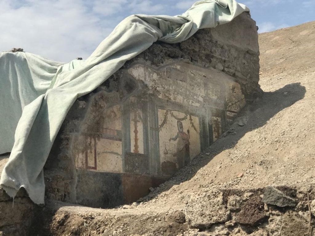 V.6.12 Pompeii. August 2018. North wall of fauces during excavation, where the painting of Priapus was found.
Parete nord di fauces durante lo scavo, dove è stato trovato il dipinto di Priapo.
Photograph © Parco Archeologico di Pompei.
