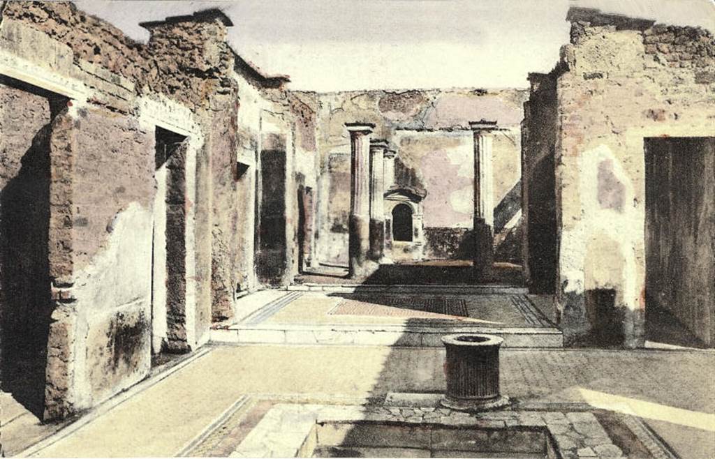 VI.8.5 Pompeii. Old postcard, date unknown. Looking across the tablinum to the peristyle. Photo courtesy of Rick Bauer.