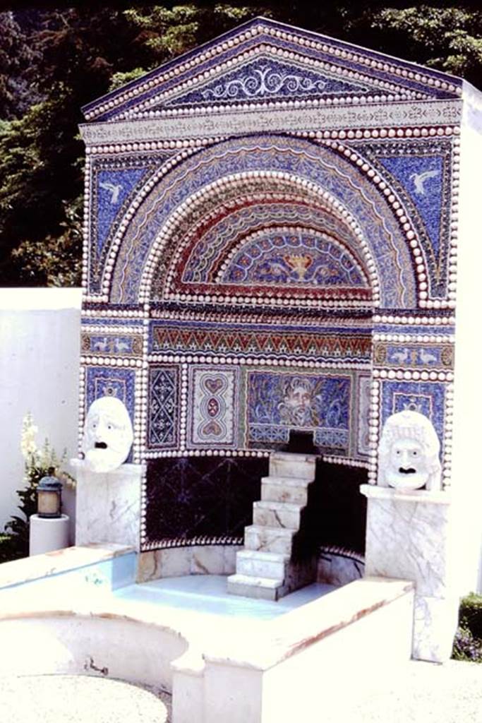 VI.8.22 Pompeii, 1980. Reconstruction of fountain on display at Getty Museum, Malibu, USA.  Photo by Stanley A. Jashemski.   
Source: The Wilhelmina and Stanley A. Jashemski archive in the University of Maryland Library, Special Collections (See collection page) and made available under the Creative Commons Attribution-Non Commercial License v.4. See Licence and use details.  J80f0397
