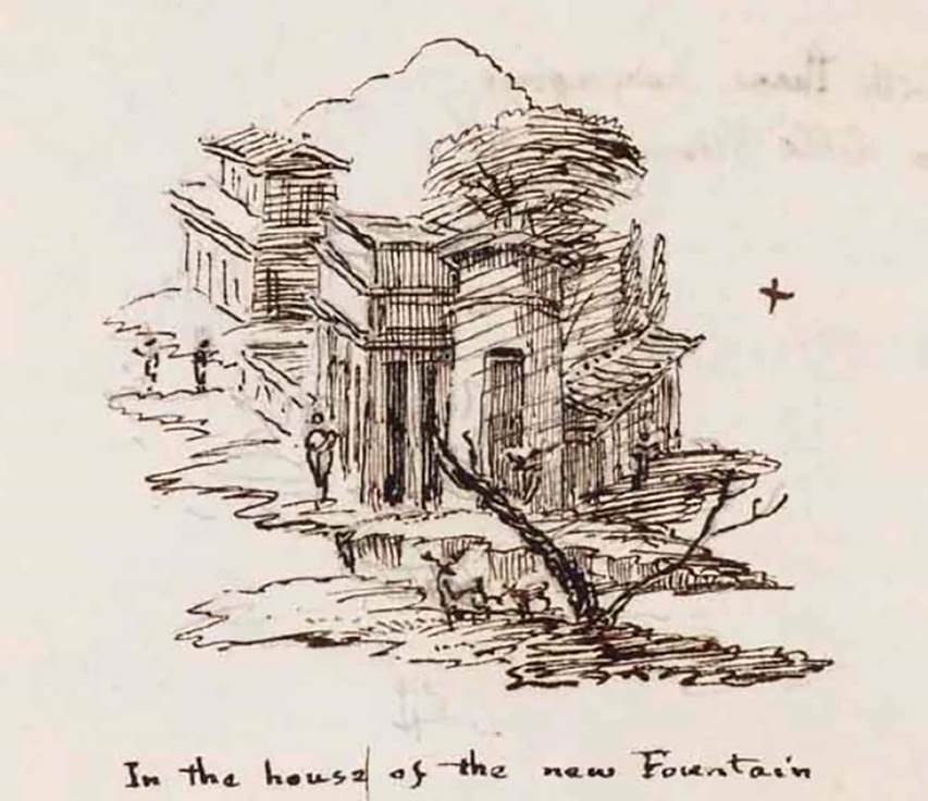 VI.8.23 Pompeii. c.1830. Drawing by Gell of panel at centre of north wall of room of cubiculum.
See Gell, W. Sketchbook of Pompeii, c.1830. 
See book from Van Der Poel Campanian Collection on Getty website http://hdl.handle.net/10020/2002m16b425
