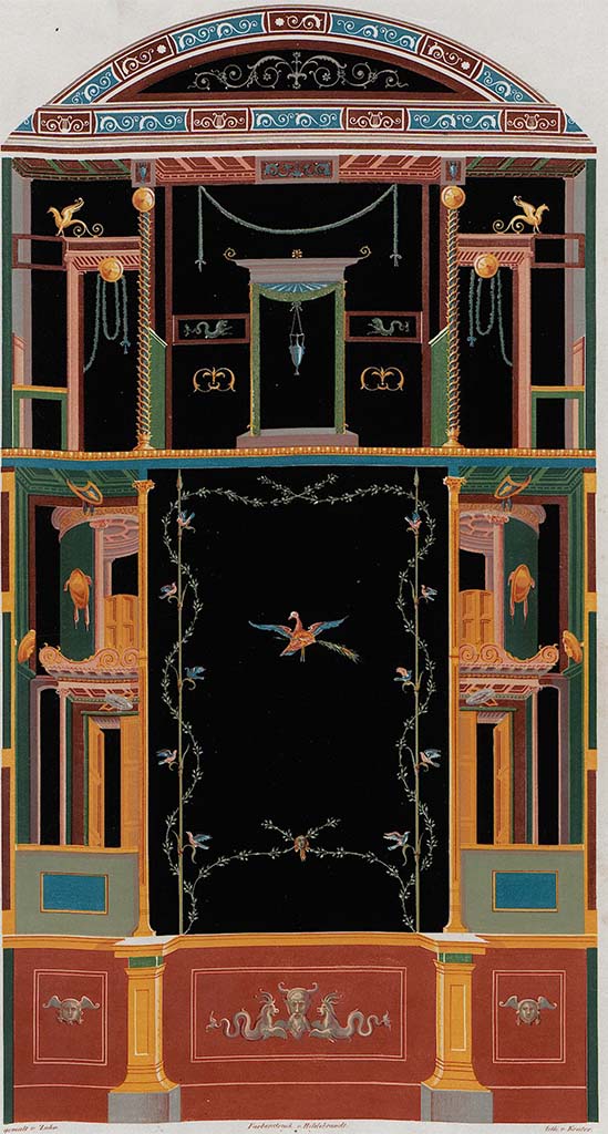 VI.8.23 Pompeii. 
Drawing of east wall of garden room, the room with doorway in north-west corner of pseudo-peristyle.
See Zahn, W., 1842. Die schönsten Ornamente und merkwürdigsten Gemälde aus Pompeji, Herkulanum und Stabiae: II. Berlin: Reimer. (Tav. 15).
