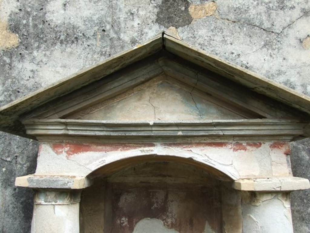 VI.9.6 Pompeii. March 2009. Room 17, aedicula lararium against east wall of garden area. 