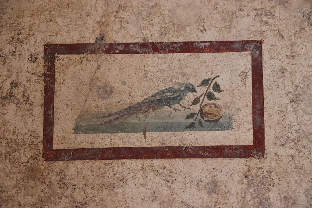 VI.15.1 Pompeii. October 2024. Cubiculum k, painted panel from west end of north wall. Photo courtesy of Klaus Heese.