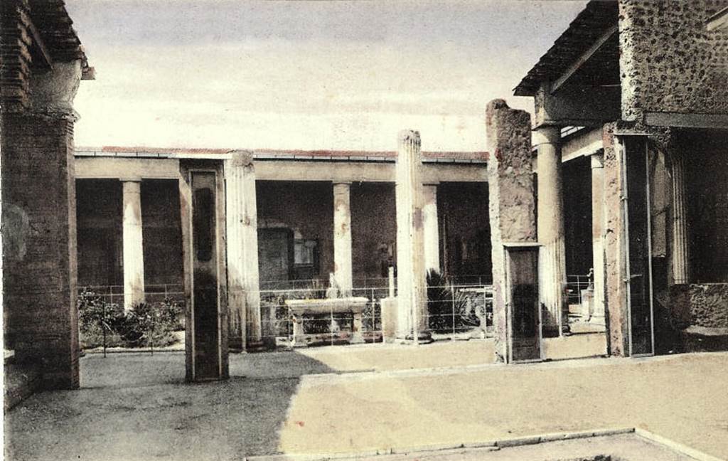 VI.15.1 Pompeii. Old postcard. Looking west from atrium to peristyle garden. Photo courtesy of Rick Bauer.