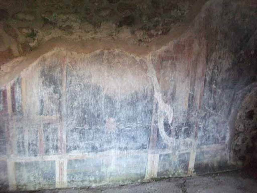 VI.16.7 Pompeii. May 2010. Room M, north wall with remains of painted plaster.