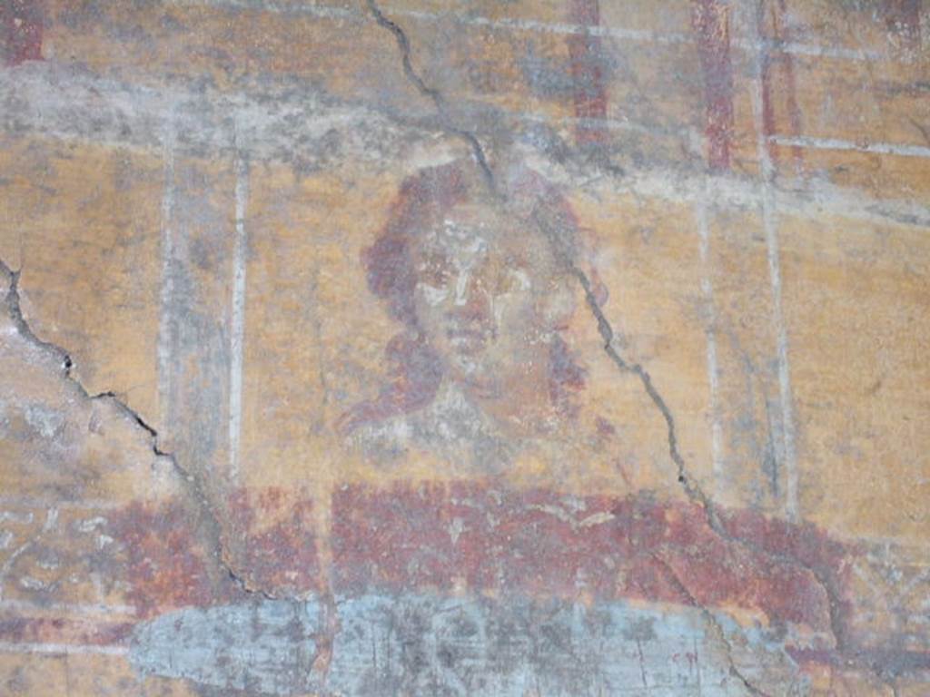 VI.16.7 Pompeii. May 2006. Room N, painting of face on east end of north wall.