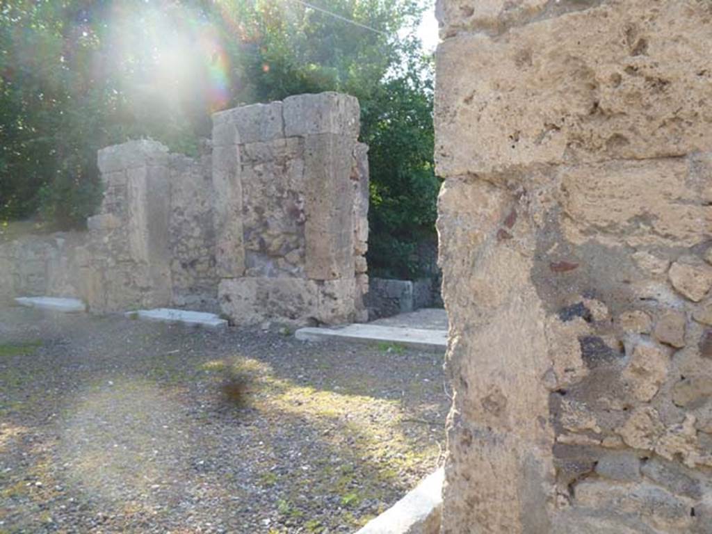 VI.17.17 Pompeii. May 2011. Looking towards doorways (now blocked) on north side of atrium from entrance doorway.