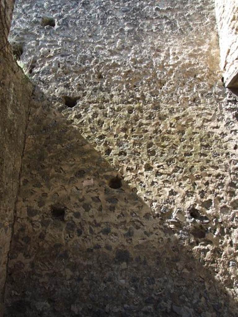 VII.2.18 Pompeii. March 2009. Room 7, west wall of cubiculum, with possible line of staircase.