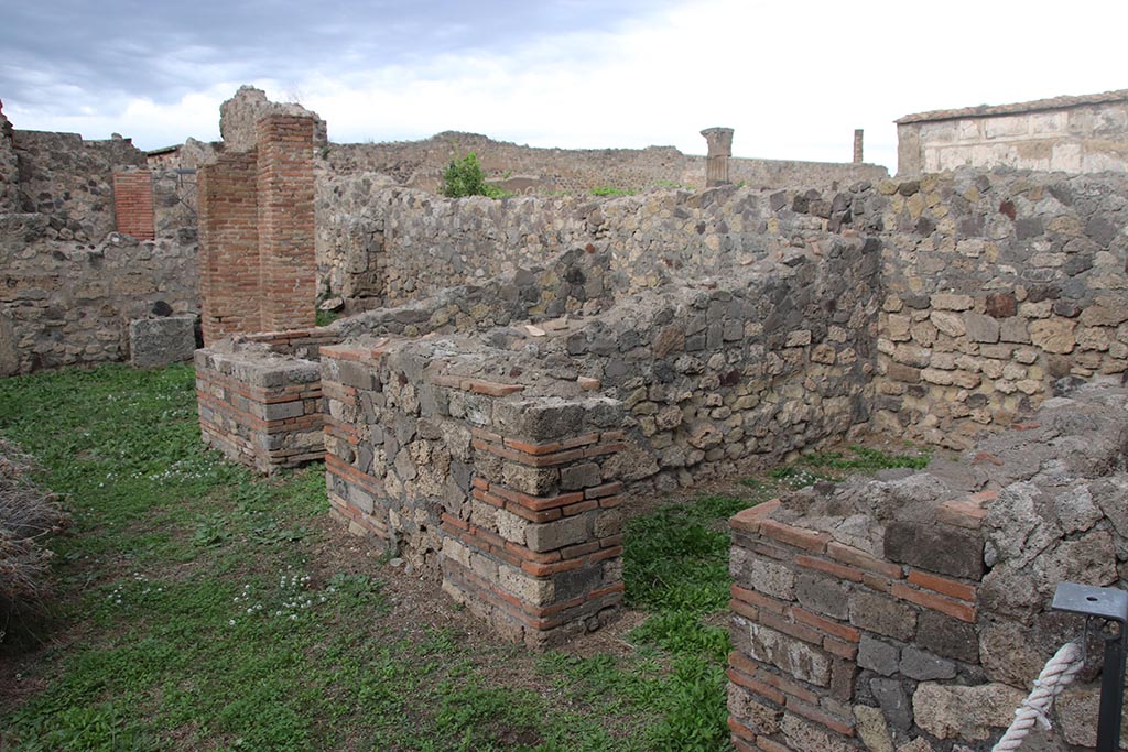 VII.7.2 Pompeii. October 2024. Looking north on east side towards rooms “s”, with room “r”, on right. Photo courtesy of Klaus Heese.