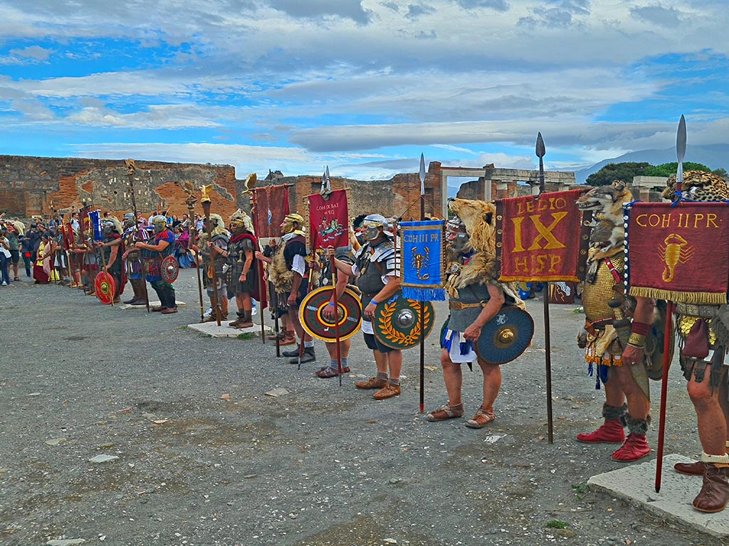 VII.8 Pompeii. 28th September 2024. 
Looking south-east across Forum, during “Ludi Pompeiani” event. Photo courtesy of Giuseppe Ciaramella.

