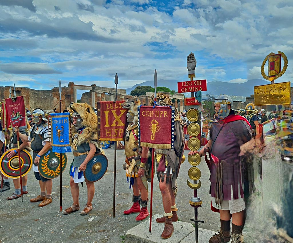 VII.8 Pompeii. 28th September 2024. 
Looking south-east across Forum, during “Ludi Pompeiani” event. Photo courtesy of Giuseppe Ciaramella.

