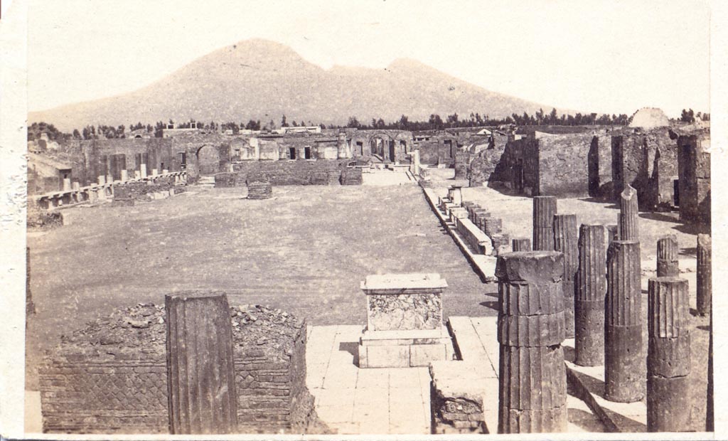 Looking north across Forum to Arch of Augustus and the site of the Arch of Nero. Between 1867 and 1874. Photo by Sommer and Behles. 
Photo courtesy of Charles Marty.
