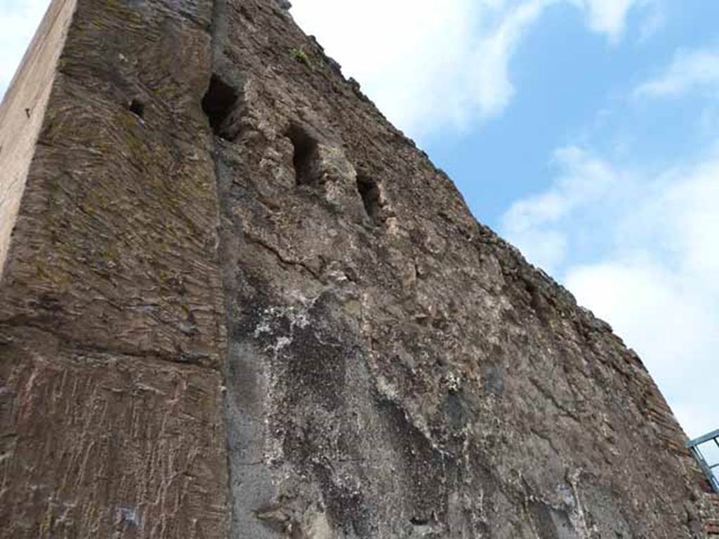 VII.13.4 Pompeii. May 2010. Upper part of west wall of entrance fauces.