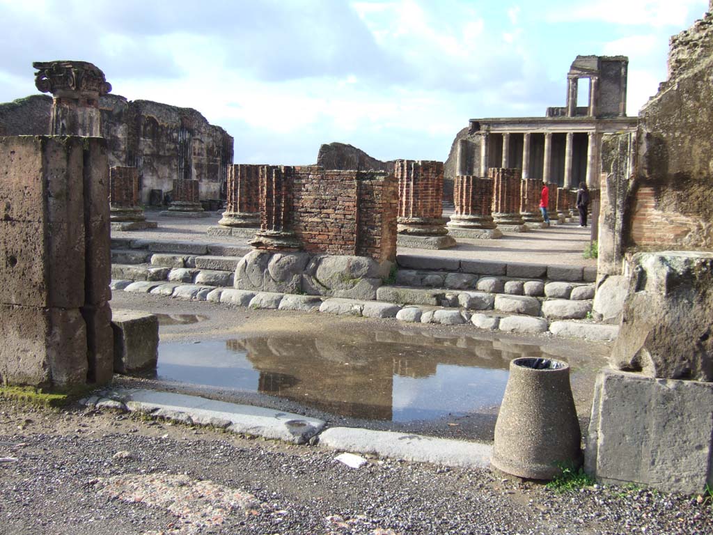VIII.1.1 Pompeii. December 2018. Basilica, looking west towards central entrance steps. Photo courtesy of Aude Durand.
