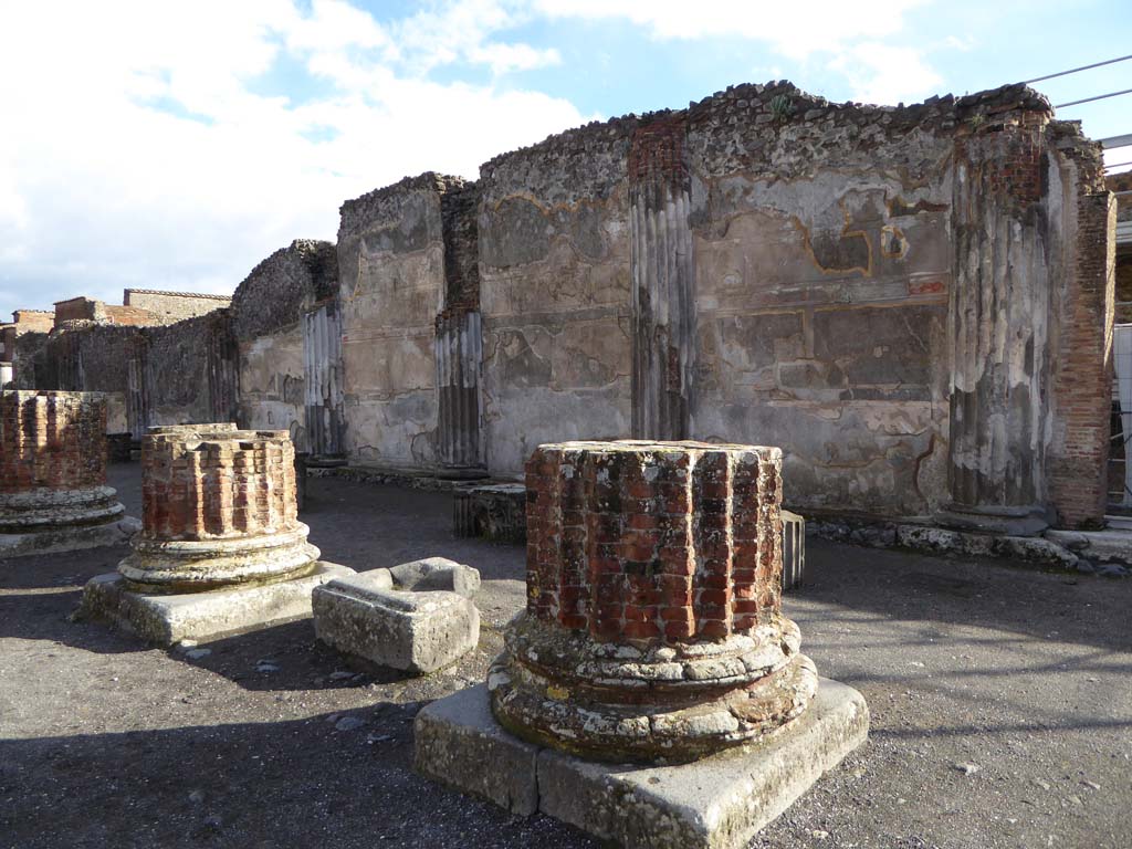 VIII.1.1 Pompeii. December 2005. Basilica, looking east along south side corridor from west end.
