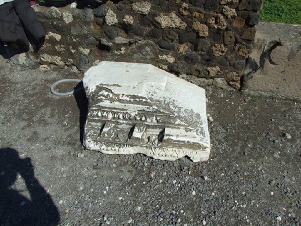 VIII.3.33 Pompeii. March 2009. Carved marble outside in the Forum.