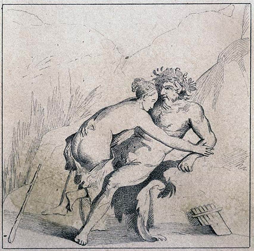 VIII.5.37 Pompeii. Room 14, drawing by G. Discanno of painting of Galatea and Polyphemus from south wall.
DAIR 83.195. Photo © Deutsches Archäologisches Institut, Abteilung Rom, Arkiv. 
