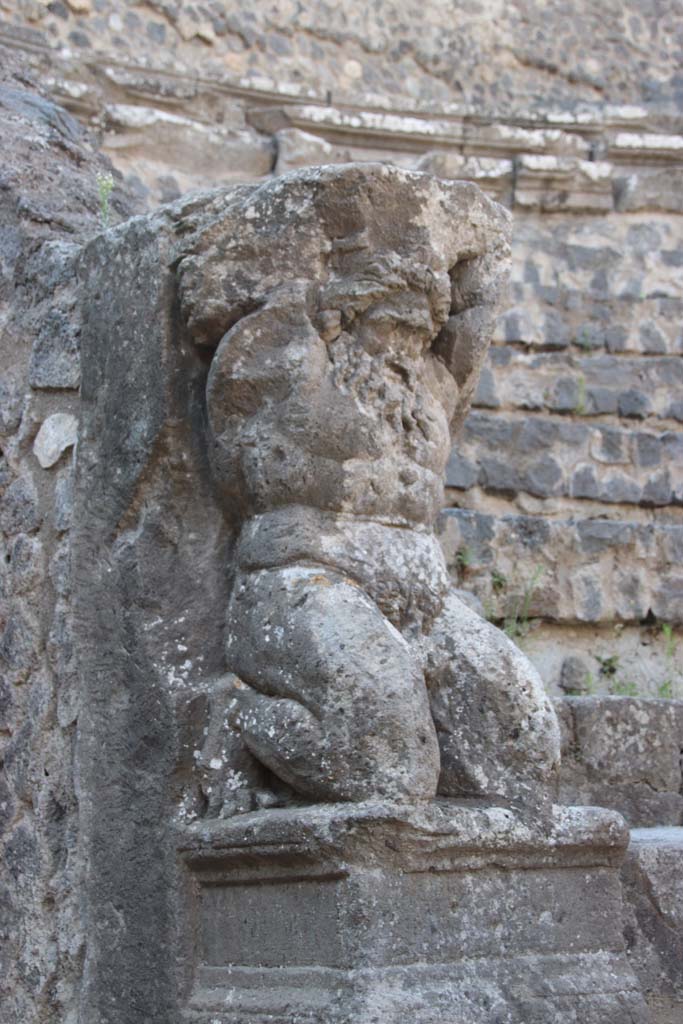 VIII.7.19 Pompeii. September 2017. West side. Statue of Kneeling Atlas.
Photo courtesy of Klaus Heese.
