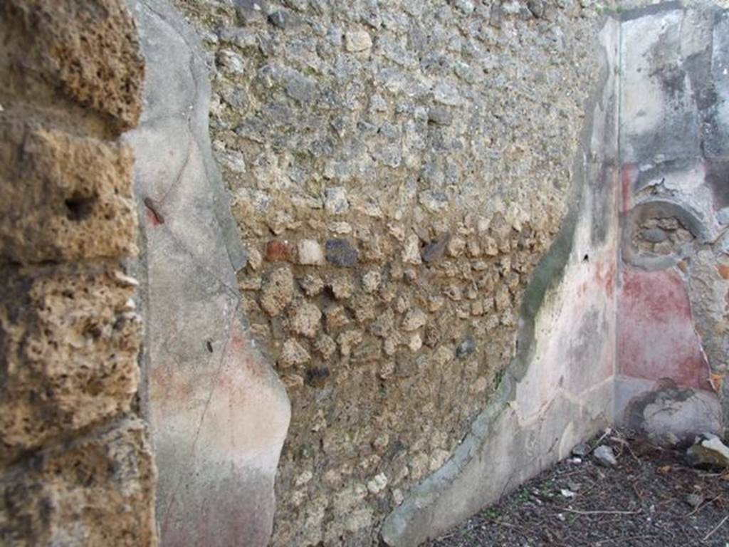 IX.2.18 Pompeii. March 2009. Room 10, west wall of triclinium. In the centre of the middle zone of the west wall would have been a painting of Galatea sitting on a dolphin.
The painting was already badly preserved at the time of its discovery, according to Sogliano, (471). Galatea, covered only around her legs by a red and blue mantle, was sitting on the back of a dolphin with her right hand on its head. In the centre of the painting, traces of the figure of Polyphemus were conserved. 
See Sogliano, A., 1879. Le pitture murali campane scoverte negli anni 1867-79. Napoli: Giannini. (p.78, no. 471)
