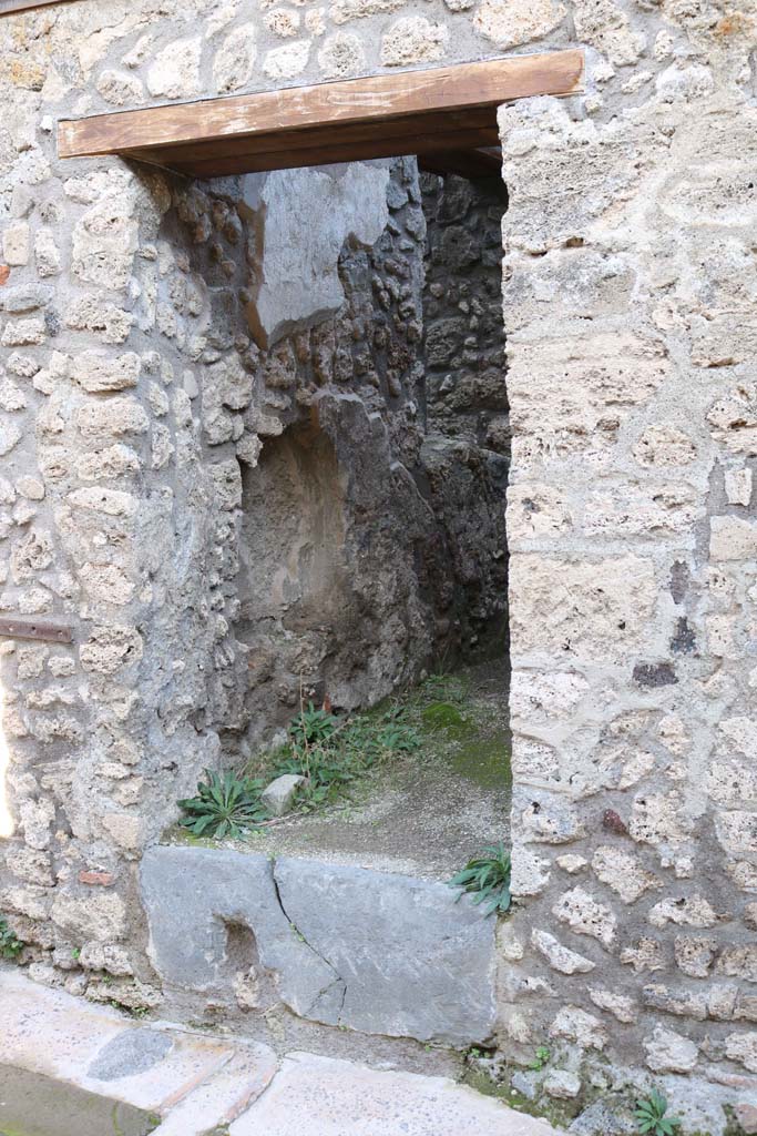 IX.6.2 Pompeii. December 2018. 
Looking through entrance doorway towards north wall with niche. Photo courtesy of Aude Durand.
