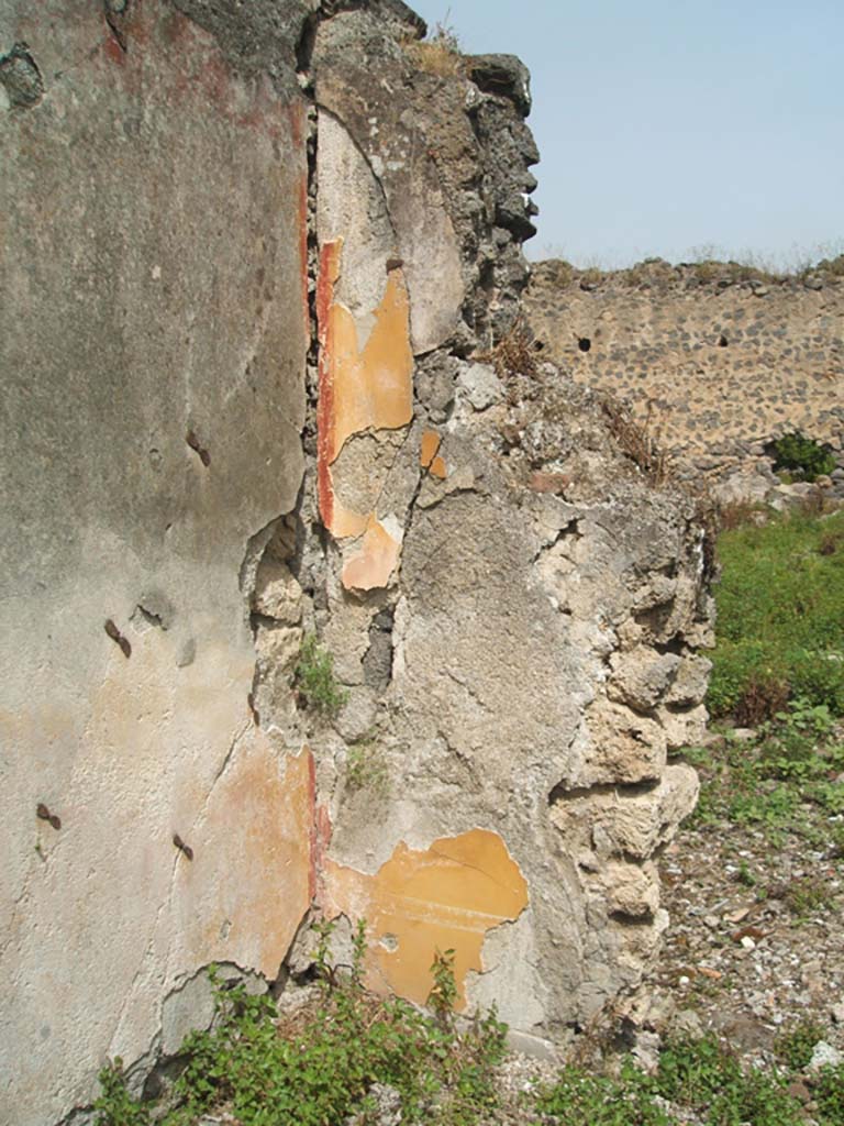 IX.6.g Pompeii. May 2005. Looking north at remains of north-west corner of tablinum “d”. 