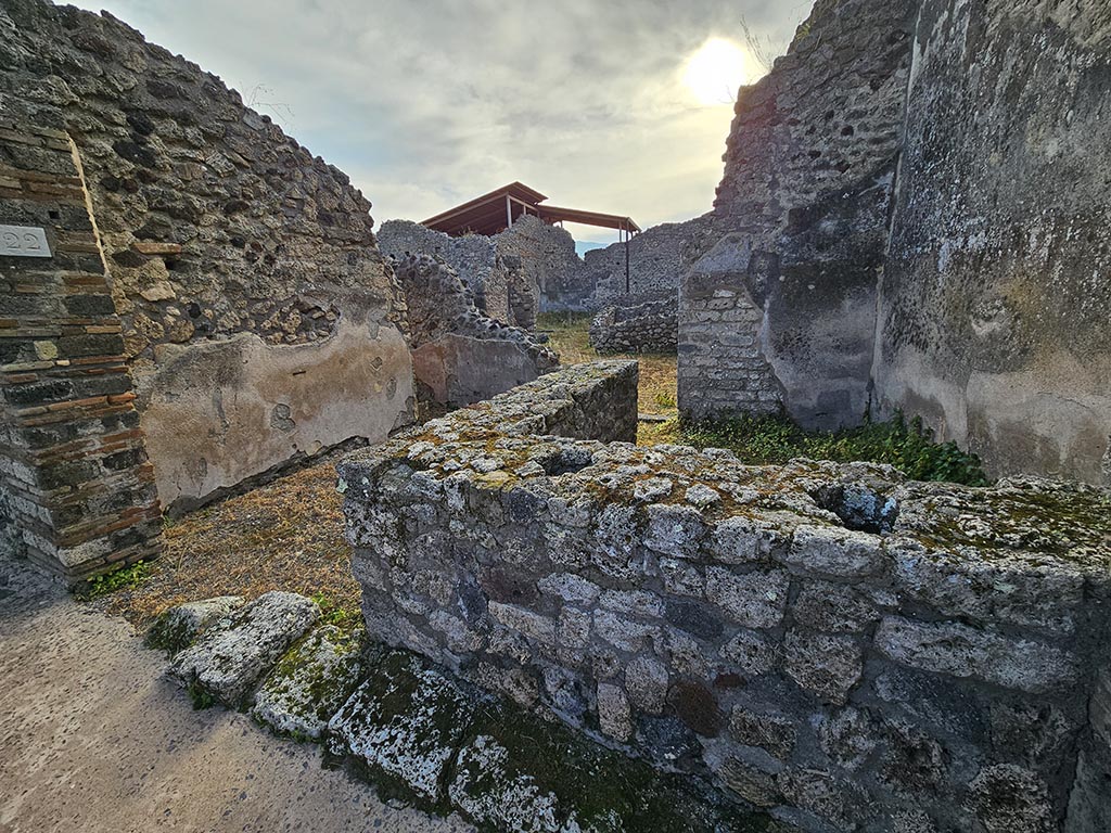 IX.7.22 Pompeii. November 2024. 
Looking south-east across counter towards doorway into atrium of IX.7.21. Photo courtesy of Annette Haug.
