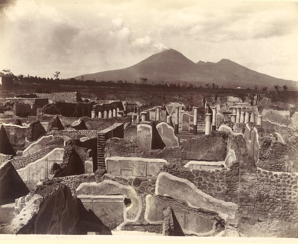 IX.8.c Pompeii. c.1880-1890. G. Sommer no. 1291. 
Looking north from IX.8.8/IX.8.c, towards rear of triclinium with nymphaeum and peristyle of IX.8.6. Photo courtesy of Rick Bauer.
