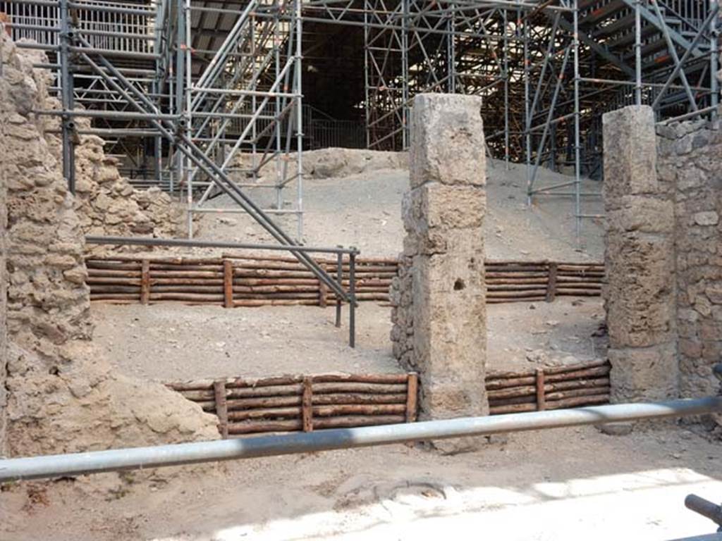 IX.12.1 Pompeii, May 2018. 
Looking north from entrance doorway towards rear of room “a”, with two doorways to rear rooms “b” and “c”. Photo courtesy of Buzz Ferebee.

