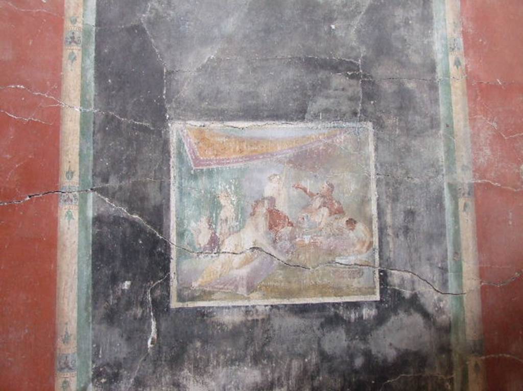 IX.12.6 Pompeii. December 2006. Room “m”, centre of north wall. Painting of banqueting scene.