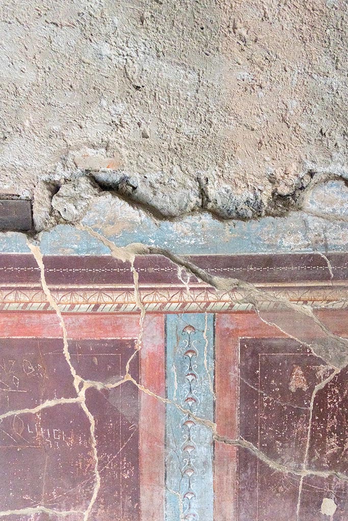 IX.14.4 Pompeii. July 2024. Room 5, detail from upper east wall. Photo courtesy of Johannes Eber.

