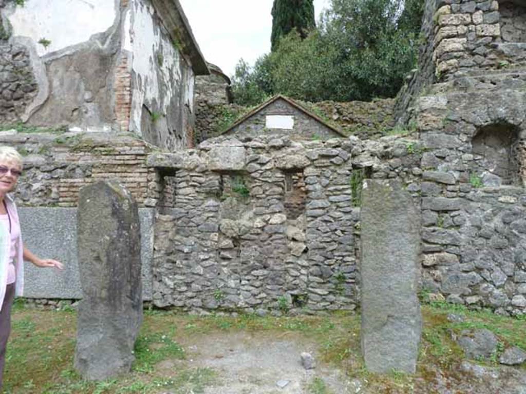 Pompeii Porta Nocera Tombs 3OS,  5OS and 7OS. May 2010. Looking south from Via delle Tombe.