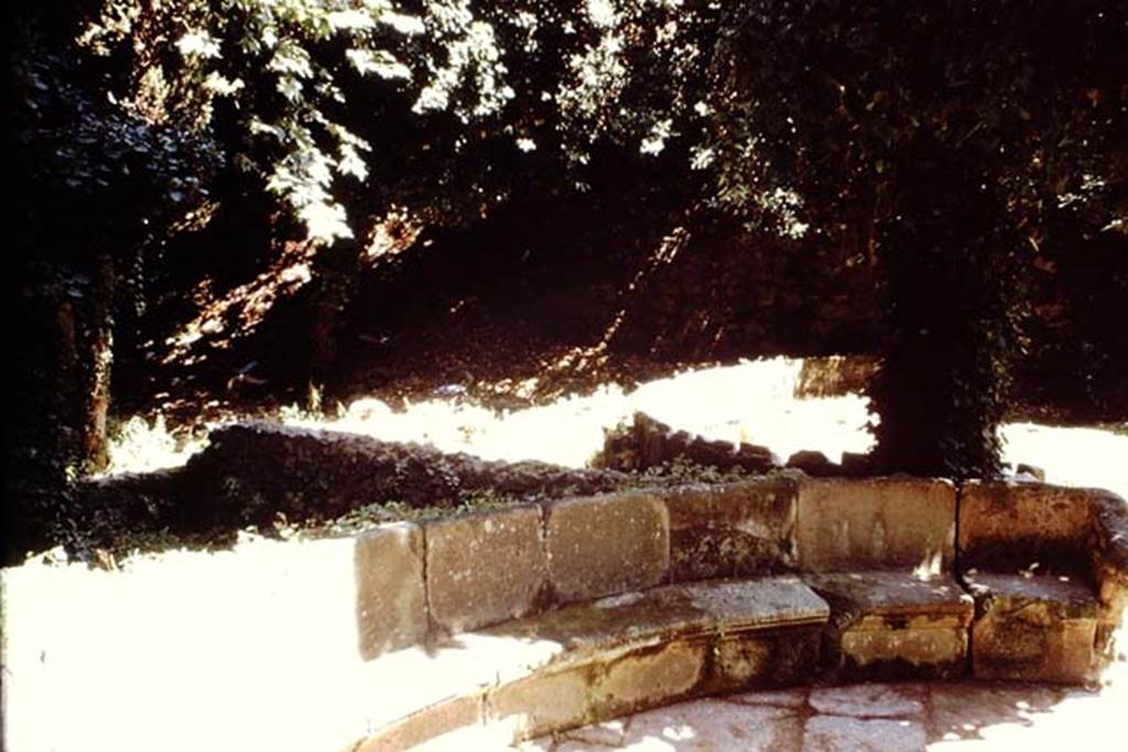 SGD Pompeii. 1961. Schola tomb of Marcus Tullius, looking towards rear enclosures SGH and SGG.  
Photo by Stanley A. Jashemski.
Source: The Wilhelmina and Stanley A. Jashemski archive in the University of Maryland Library, Special Collections (See collection page) and made available under the Creative Commons Attribution-Non Commercial License v.4. See Licence and use details.
J61f0754
