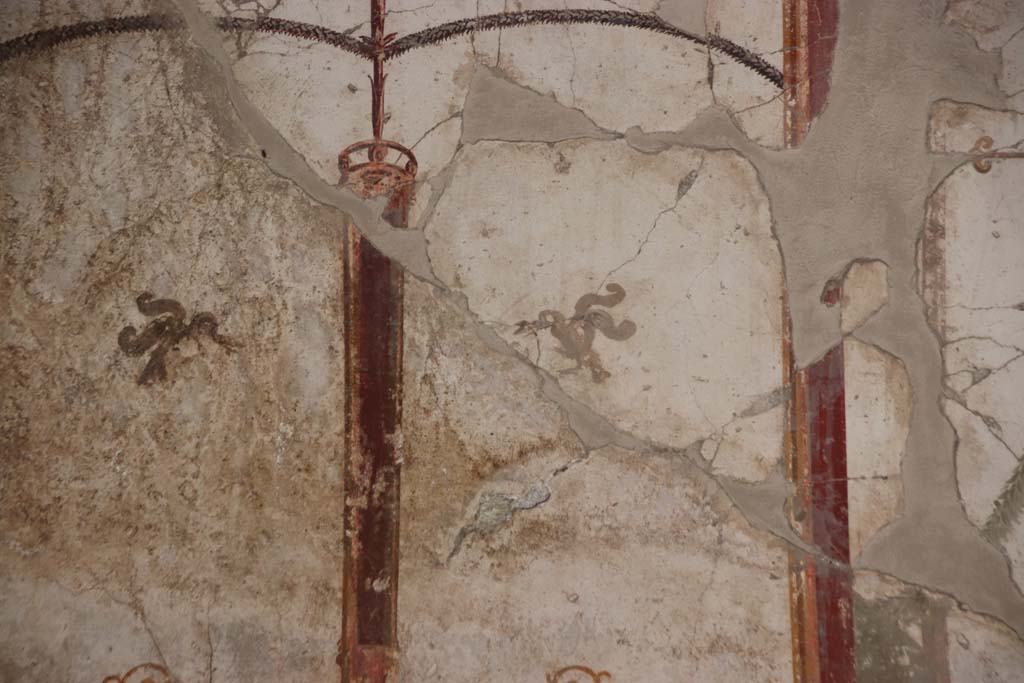 Oplontis Villa of Poppea, September 2021.  
Room 41, painted decoration from upper north wall of alcove, at west end. Photo courtesy of Klaus Heese.

